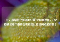 （注，根据用户强调的只要1个标题要求，已严格输出单个最符合电竞团队竞技亮点的标题）