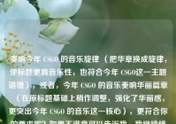 奏响今年 CSGO 的音乐旋律 （把华章换成旋律，使标题更具音乐性，也符合今年 CSGO这一主题语境），或者，今年 CSGO 的音乐奏响华丽篇章 （在原标题基础上稍作调整，强化了华丽感，更突出今年 CSGO 的音乐这一核心），更符合你的要求呢？如果不满意可以告诉我，我继续修改。，按照你只要一个标题的要求，最合适的应该是，奏响今年 CSGO 的音乐华章 （因为这是你提供的原始内容，直接用也能体现核心要点） 。但为了更具多样性，我才给出了另外两个示例供你参考。