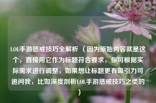 LOL手游惩戒技巧全解析 (因为原始内容就是这个,直接用它作为标题符合要求,你可根据实际需求进行调整,如果想让标题更有吸引力可追问我,比如深度剖析LOL手游惩戒技巧之类的)