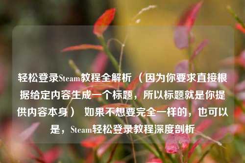 轻松登录Steam教程全解析 （因为你要求直接根据给定内容生成一个标题，所以标题就是你提供内容本身）  如果不想要完全一样的，也可以是，Steam轻松登录教程深度剖析