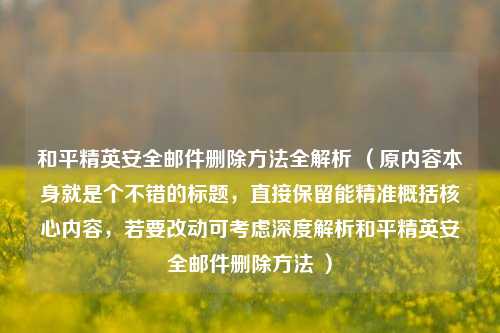 和平精英安全邮件删除 *** 全解析 (原内容本身就是个不错的标题,直接保留能精准概括核心内容,若要改动可考虑深度解析和平精英安全邮件删除 *** )