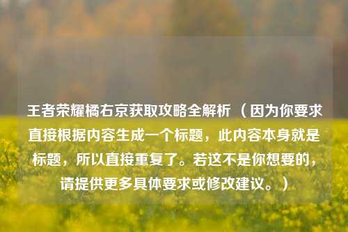 王者荣耀橘右京获取攻略全解析 (因为你要求直接根据内容生成一个标题,此内容本身就是标题,所以直接重复了。若这不是你想要的,请提供更多具体要求或修改建议。)